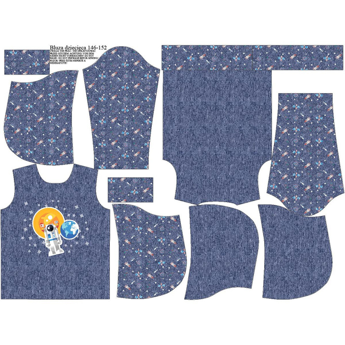 KID'S HOODIE (ALEX) - ASTRONAUT (SPACE EXPEDITION) / ACID WASH DARK BLUE - sewing set