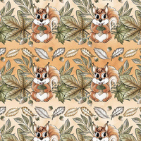 SQUIRRELS AND LEAVES pat. 2 (AUTUMN IN THE FOREST) - Cotton woven fabric