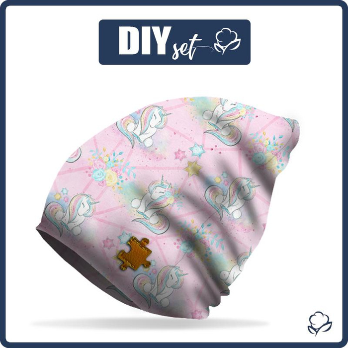 "Beanie" Mütze  54-56 - EINHÖRNER UND BLUMEN m. 2 (WUNDERLAND)