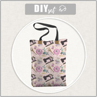 SHOPPER BAG - RETRO SEWING MACHINES pat. 1 / pink - sewing set