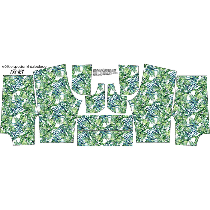 KID`S SHORTS (RIO) - MINI LEAVES AND INSECTS PAT. 6 (TROPICAL NATURE) / white - looped knit fabric (134/140)