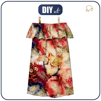 Bardot neckline dress (LILI) - WATERCOLOR FLOWERS pat. 5 - sewing set