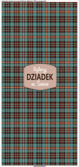 PODUSZKA 45X45 - NAJLEPSZY DZIADEK NA ŚWIECIE / krata retro - welur tapicerski - panel przód + tył