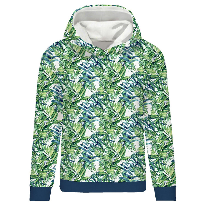 CLASSIC WOMEN’S HOODIE (POLA) - MINI LEAVES AND INSECTS PAT. 6 (TROPICAL NATURE) / white - looped knit fabric