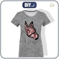 WOMEN’S T-SHIRT -  BEAUTY BUTTERFLY (GLITTER BUTTERFLIES) / ACID WASH GREY - single jerseY L