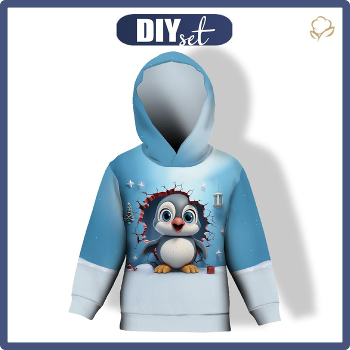 KID'S HOODIE (ALEX) - HAPPY PENGUIN - looped knit fabric (158/164)