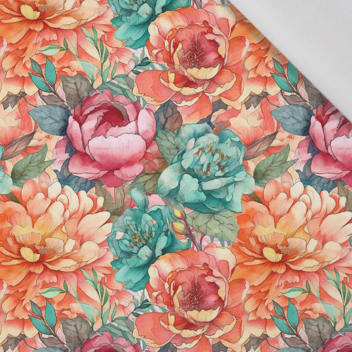 FLOWERS PAPAYA ORANGE WZ. 12 - Cotton woven fabric