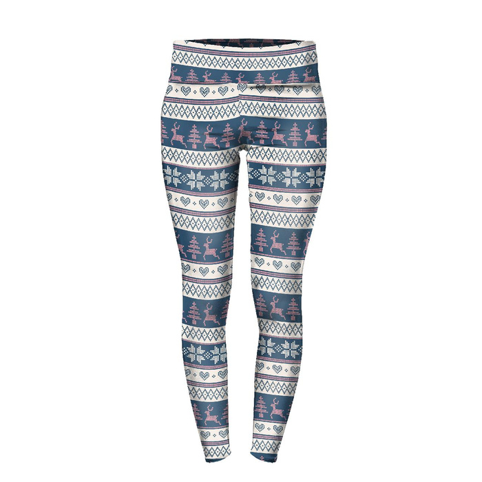 THERMO LEGGINSY DAMSKIE (GRETA) - RENIFERY wz. 3 / granatowy (NORWESKIE WZORY) - zestaw do uszycia L