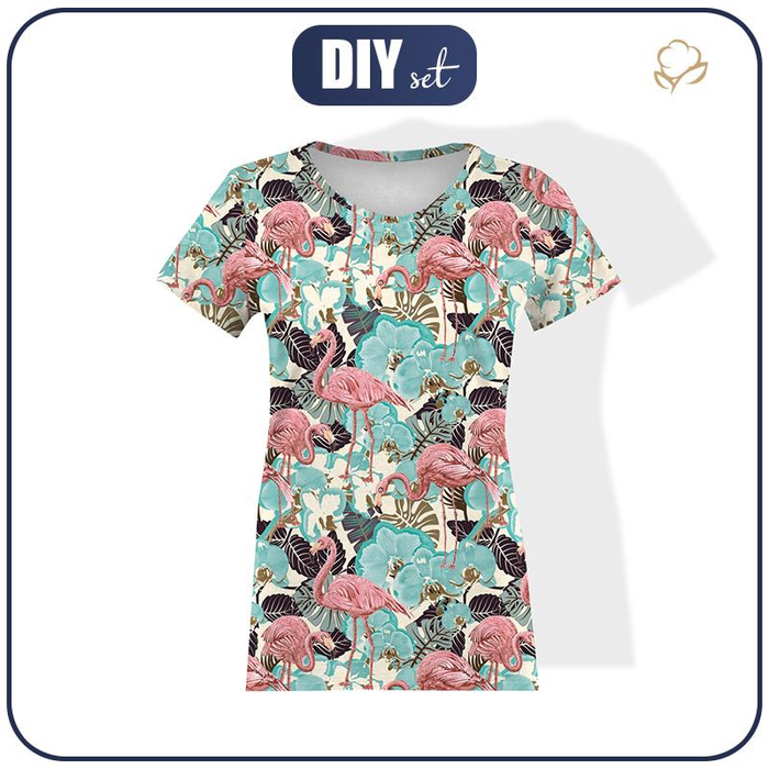 DAMEN T-SHIRT - FLAMINGOS UND  MONSTERAS - Single Jersey S