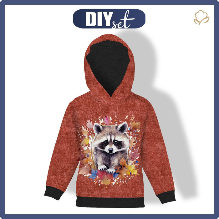 DZIECIĘCA BLUZA Z KAPTUREM (ALEX) - WATERCOLOR RACCOON WZ. 2 - zestaw do uszycia (158/164)