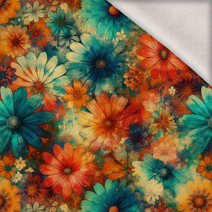 FLOWERS PAPAYA ORANGE WZ. 5 - brushed knitwear with elastane ITY