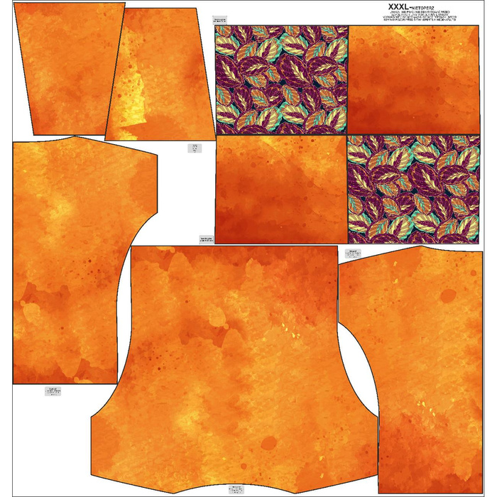 BLUZA DAMSKA (FURIA) NIETOPERZ Z KOMINEM - ORANGE SPECKS / purpurowe liście - zestaw do uszycia XXXL