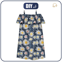 Carmenausschnitt Kleid (LILI) - DAISIES DENIM IMITATION WZ. 1 - Nähset - 110-116