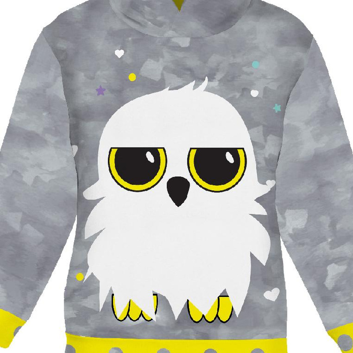 KID'S HOODIE (ALEX) - OWL CHRISTINA - looped knit fabric (122/128)