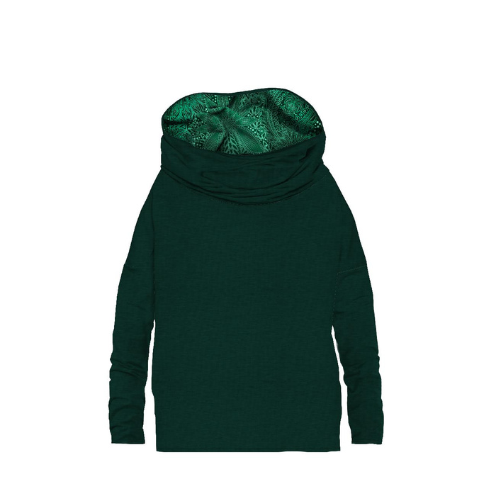 Sweatshirt mit Schalkragen und Fledermausärmel (FURIA) - MELANGE FLASCHENGRÜN / GRÜNE SPITZE - Nähset - XXL