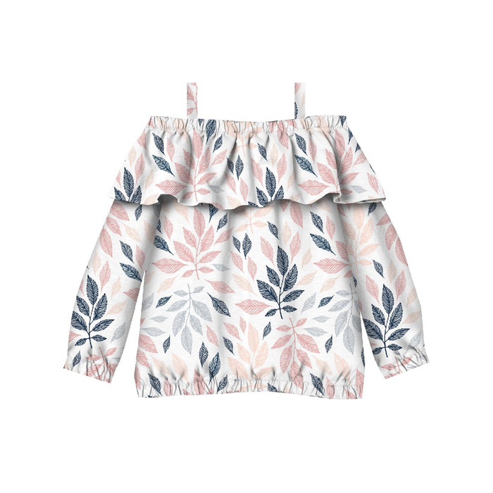Bardot neckline blouse (VIKI) - PASTEL LEAVES - sewing set