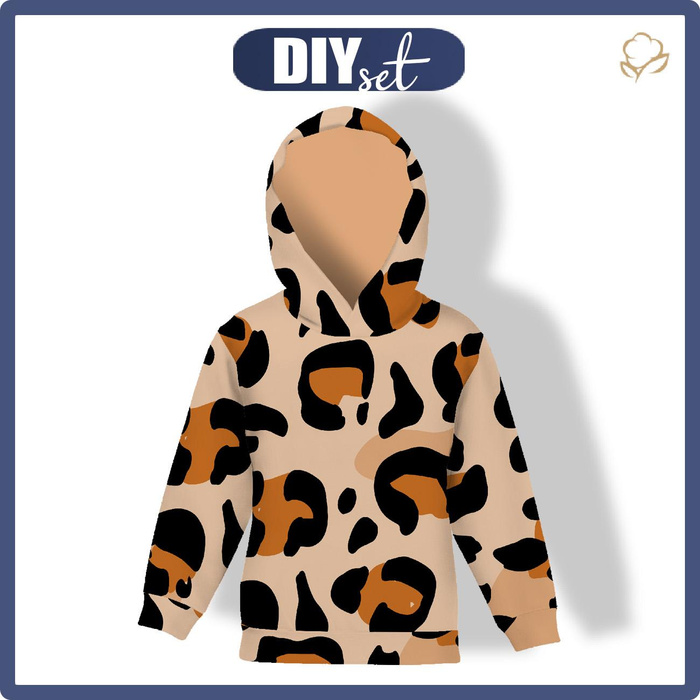 DĚTSKÁ MIKINA S KAPUCÍ (ALEX) - LEOPARD / SKVRNY - teplákovina 122/128