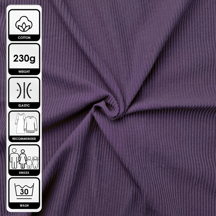 Zestaw DIY – T-shirt dziecięcy z bawełnianej dzianiny RIB JERSEY - PLUM (128/134)