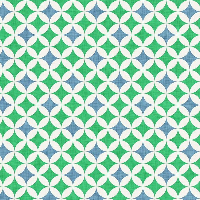 ROSETTEN / blau - grün - Baumwoll Webware