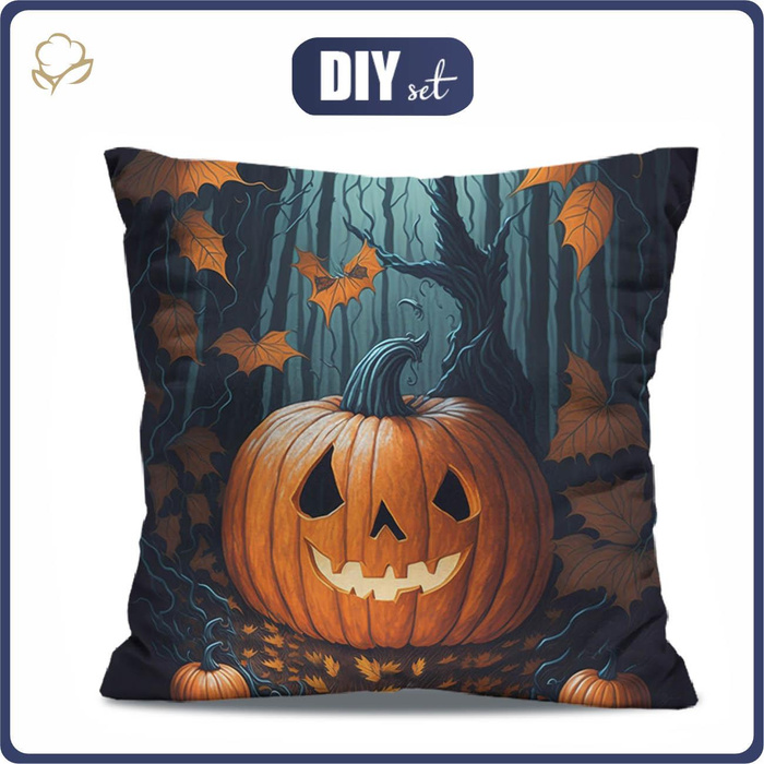 PODUSZKA 45X45 - HALLOWEEN PUMPKIN - welur tapicerski - zestaw do uszycia