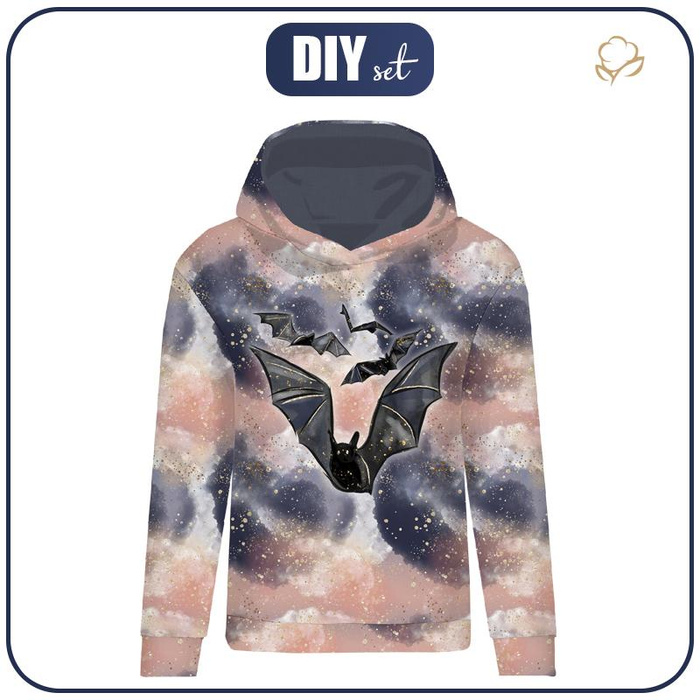 CLASSIC WOMEN’S HOODIE (POLA) - BAT / CLOUDS (ENCHANTED NIGHT) - looped knit fabric 