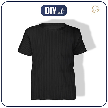 Zestaw DIY – T-shirt dziecięcy z bawełnianej dzianiny RIB JERSEY - CZARNY