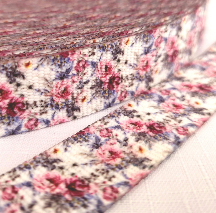 Webbing Tape with Print 25mm -   WATERCOLOR BOUQUET