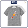 T-SHIRT DZIECIĘCY - UKŁAD SŁONECZNY (WYPRAWA W KOSMOS) / ACID WASH SZARY - single jersey (128/134)