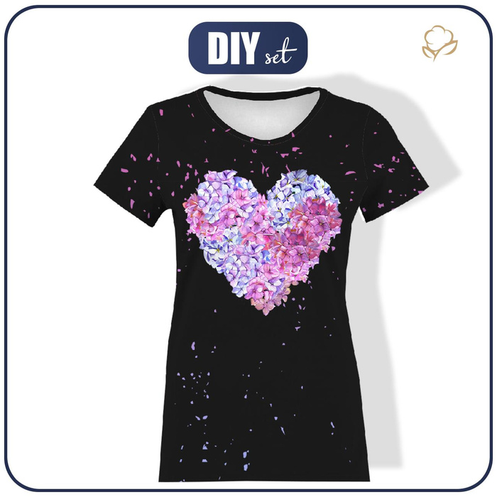 WOMEN’S T-SHIRT - HEART FLOWERS / black - sewing set L