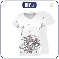 WOMEN’S T-SHIRT - FLORAL / grey-pink - single jersey XXXL