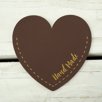 Duża kieszonka z eko skóry serce "Hand Made" Prawe - brązowa