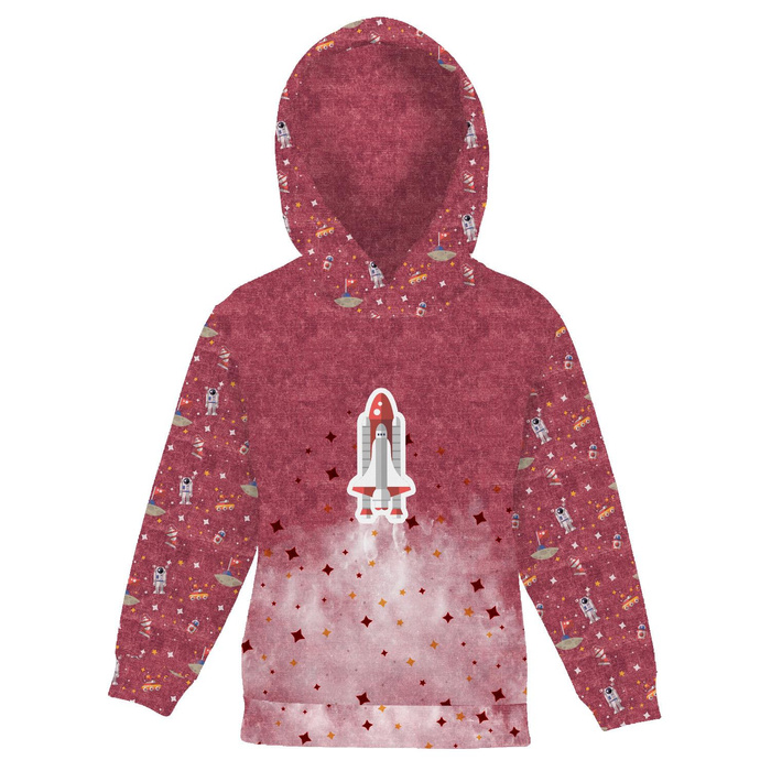 KID'S HOODIE (ALEX) - SPACESHIP (SPACE EXPEDITION) / ACID WASH MAROON - looped knit fabric (86/92)