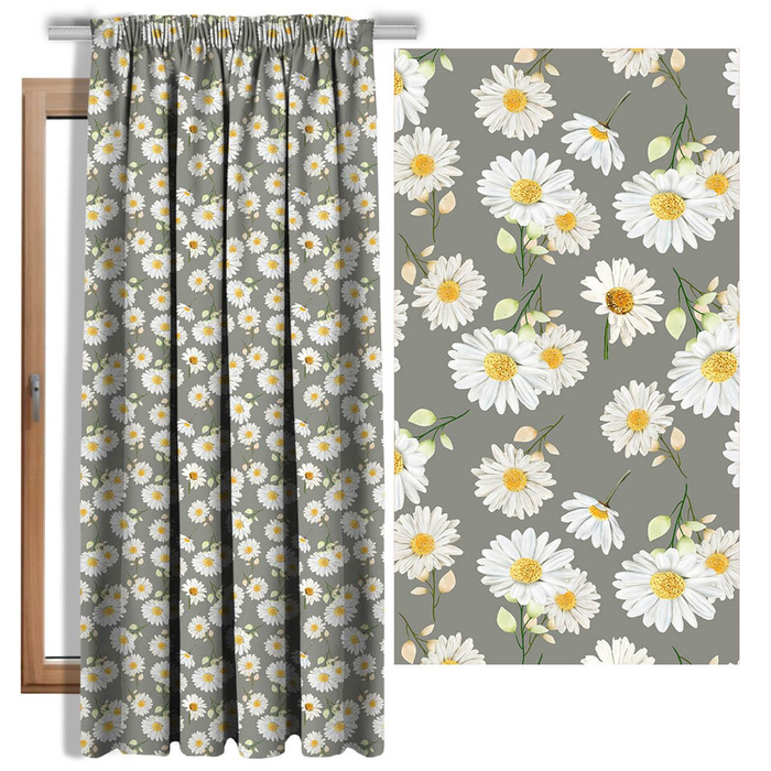 DAISIES PAT. 1 / grey - Waterproof woven fabric