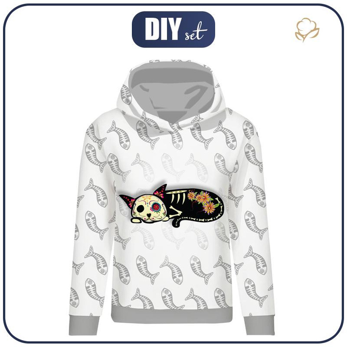BLUZA DAMSKA (POLA) CLASSIC Z KAPTUREM - ŚPIĄCY KOT CARLA (DIA DE LOS MUERTOS) - dzianina pętelkowa L