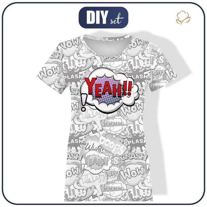 DAMEN T-SHIRT - COMICS / yeah (violet - rot) - Single Jersey XL