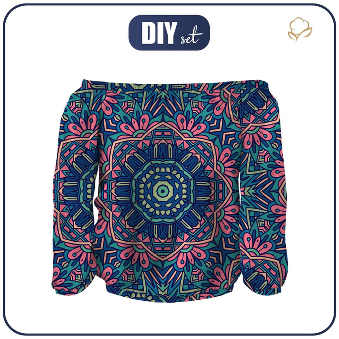 Carmenausschnitt Bluse SOFIA - BUNTE MANDALA m. 4 - Nähset XXL