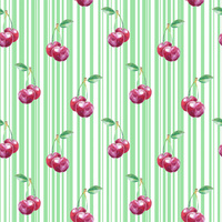 CHERRIES / stripes - Cotton woven fabric