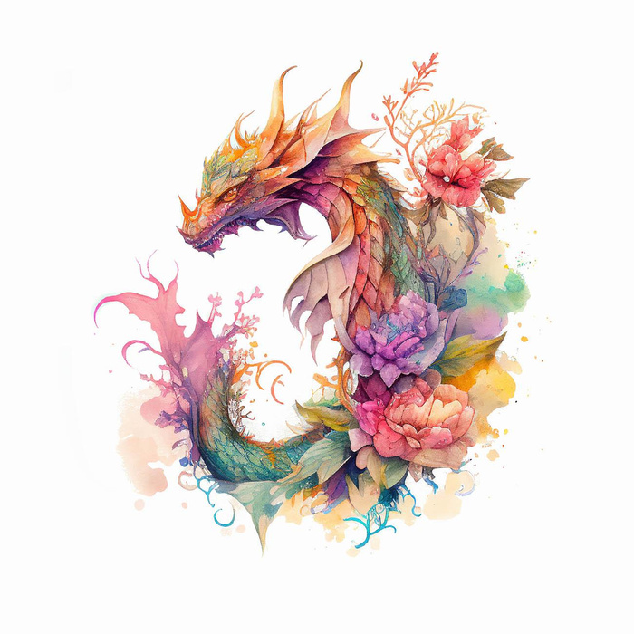 WATERCOLOR DRAGON PAT. 2  - panel (75cm x 80cm) brushed knitwear with elastane ITY