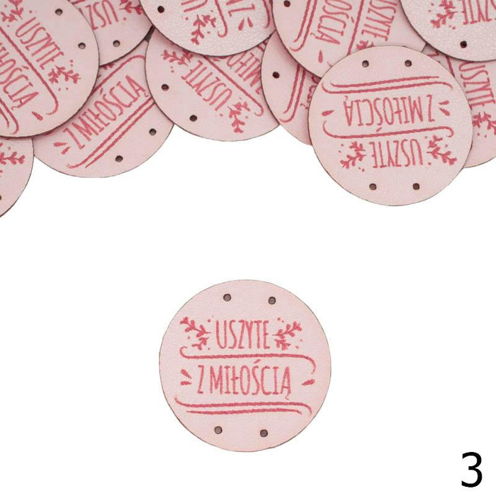 Cedulka ''USZYTE Z MIŁOŚCIĄ'' průměr 3cm - barva na výběr