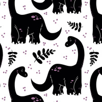 BLACK DINO / PLANTS  - Cotton woven fabric