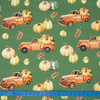 PUMPKINS ON THE PICKUP (leaves) pat. 2 / green (PUMPKIN GARDEN) - single jersey 