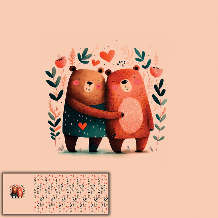 BEARS IN LOVE 3 - panoramic panel softshell (60cm x 140cm)