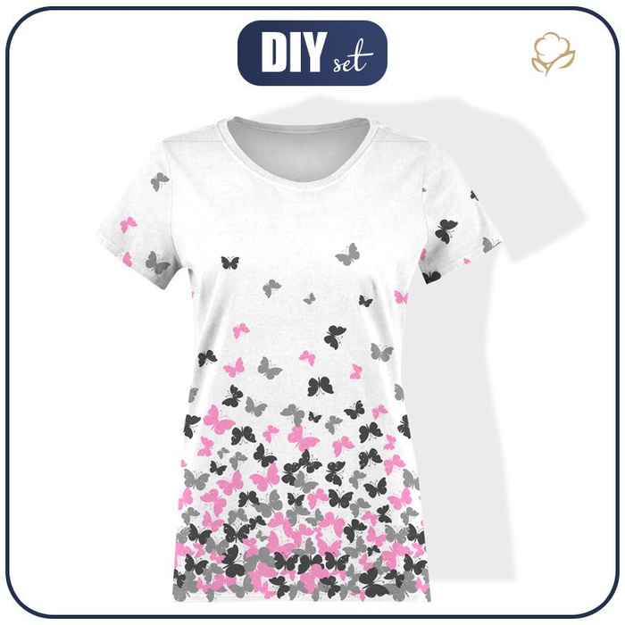 WOMEN’S T-SHIRT - BUTTERFLIES / pink - single jersey L