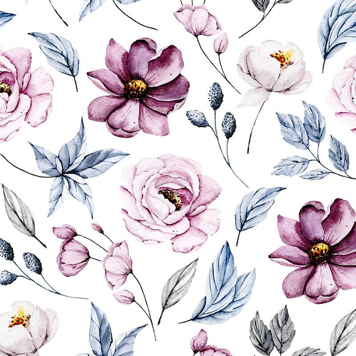 WATERCOLOR BOUQUET Pat. 1 - Cotton muslin