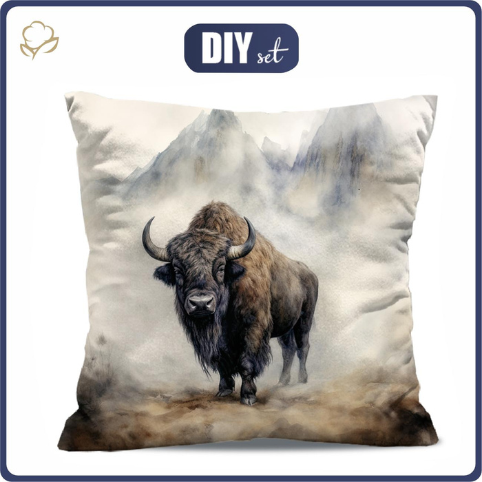 PILLOW 45X45 - WATERCOLOR BISON - front + back