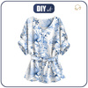 BLUZKA TYPU KIMONO - KWIATY wz. 4 (classic blue) - zestaw do uszycia L-XL