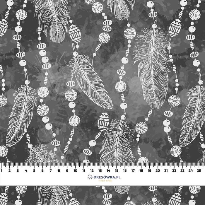 WHITE FEATHERS AND BEADS (GREY) - looped knit fabric with elastane ITY