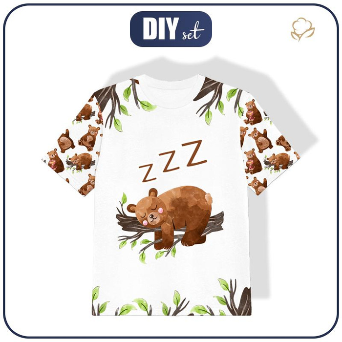 T-SHIRT DZIECIĘCY - ŚPIĄCE MISIE (MISIE I MOTYLKI) - single jersey (92/98)