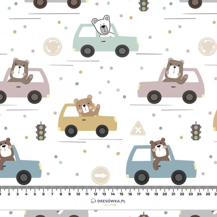 COLORFUL CARS / traffic lights (CITY BEARS) - Cotton muslin