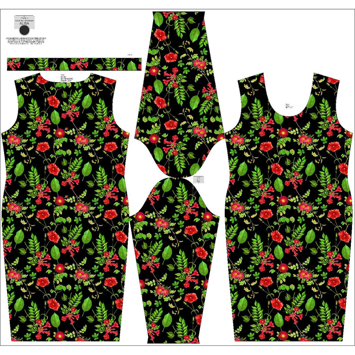 PENCIL DRESS (ALISA) - RED GARDEN (PARADISE GARDEN) - sewing set XXL